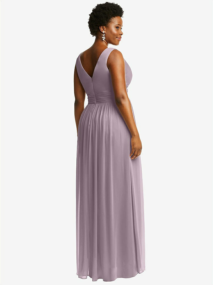 【NEW】【STYLE: 2894】ノースリーブ ドレープ シフォン マキシ ドレス 前面 スリット【COLOR: Lilac Dusk】【SIZE: 00-30W】