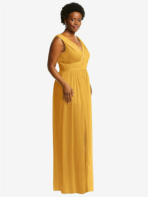 【STYLE: 2894】Sleeveless Draped Chiffon Maxi Dress with Front Slit【COLOR: NYC Yellow】