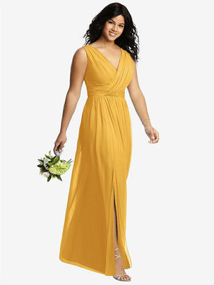 【STYLE: 2894】Sleeveless Draped Chiffon Maxi Dress with Front Slit【COLOR: NYC Yellow】