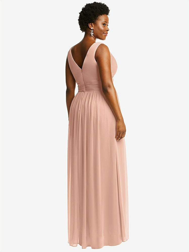 【NEW】【STYLE: 2894】ノースリーブ ドレープ シフォン マキシ ドレス 前面 スリット【COLOR: Pale Peach】【SIZE: 00-30W】