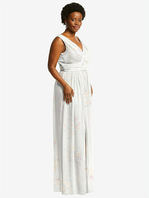 【STYLE: 2894】Sleeveless Draped Chiffon Maxi Dress with Front Slit【COLOR: Spring Fling】