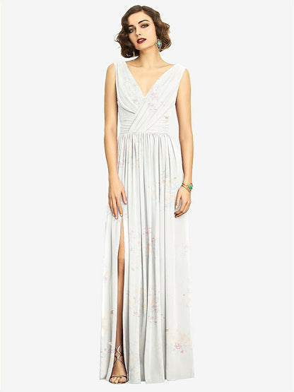 【STYLE: 2894】Sleeveless Draped Chiffon Maxi Dress with Front Slit【COLOR: Spring Fling】