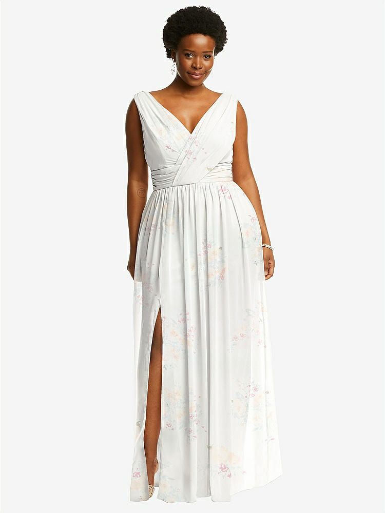 【STYLE: 2894】Sleeveless Draped Chiffon Maxi Dress with Front Slit【COLOR: Spring Fling】