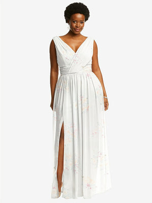 【STYLE: 2894】Sleeveless Draped Chiffon Maxi Dress with Front Slit【COLOR: Spring Fling】