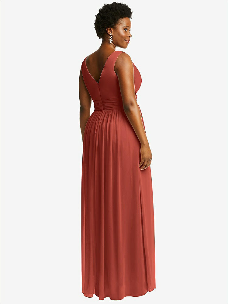 【NEW】【STYLE: 2894】ノースリーブ ドレープ シフォン マキシ ドレス 前面 スリット【COLOR: Amber Sunset】【SIZE: 00-30W】
