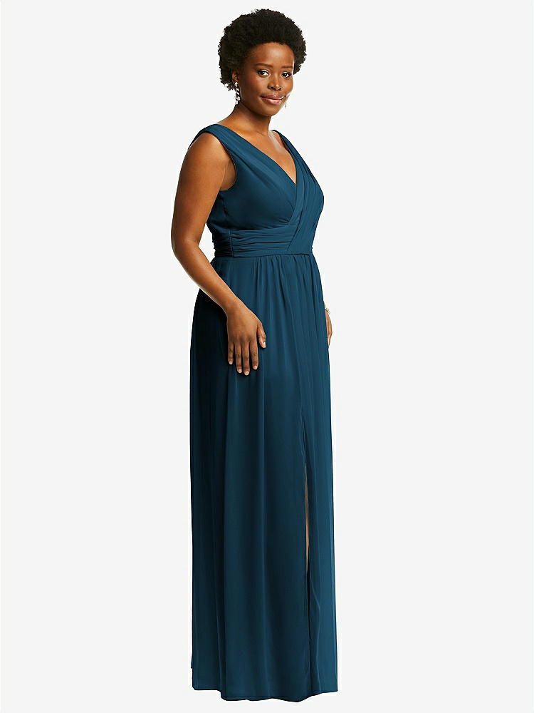 【STYLE: 2894】Sleeveless Draped Chiffon Maxi Dress with Front Slit【COLOR: Atlantic Blue】