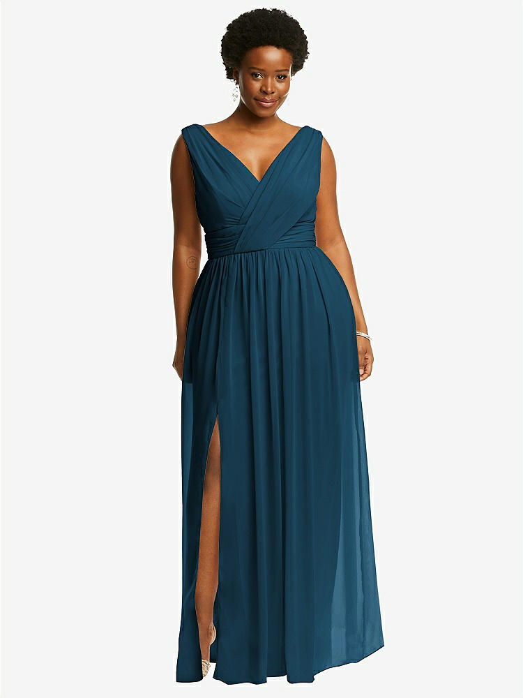 【STYLE: 2894】Sleeveless Draped Chiffon Maxi Dress with Front Slit【COLOR: Atlantic Blue】