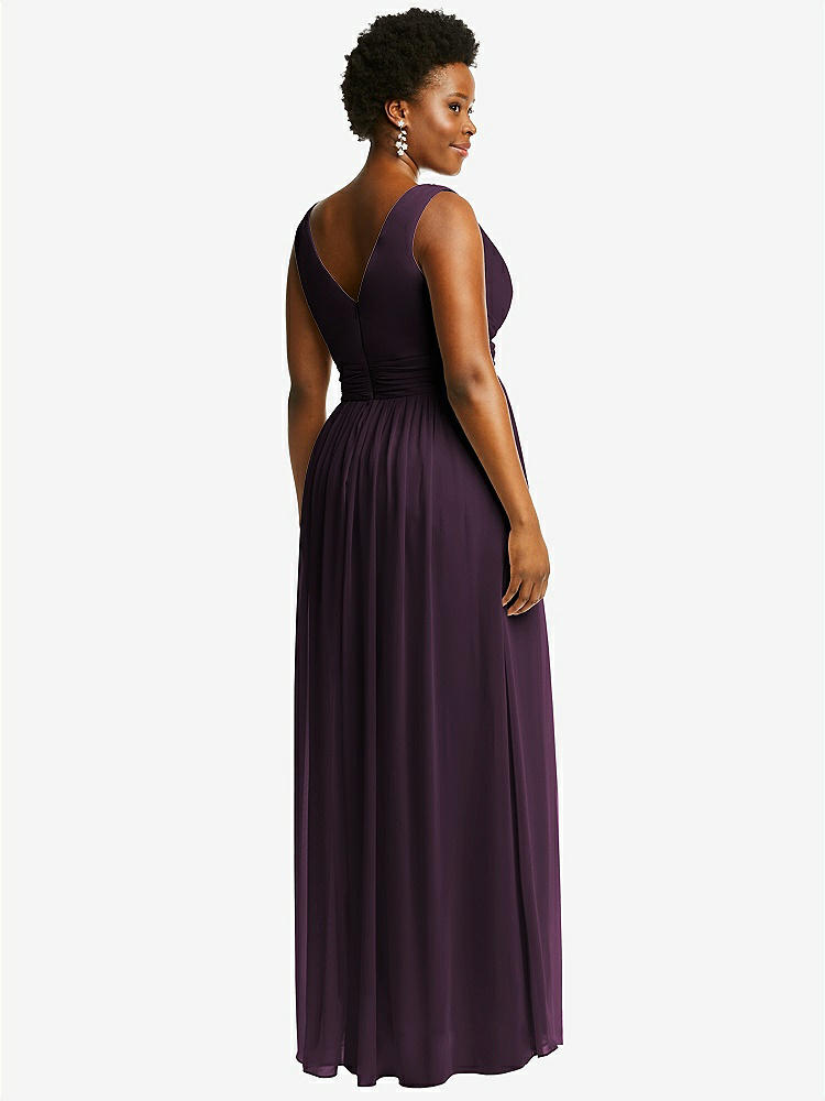 【NEW】【STYLE: 2894】ノースリーブ ドレープ シフォン マキシ ドレス 前面 スリット【COLOR: Aubergine】【SIZE: 00-30W】