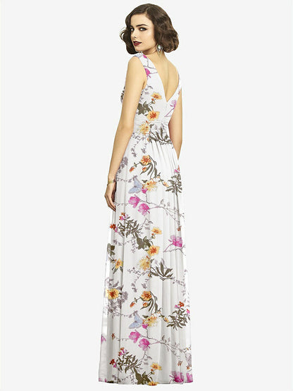 【STYLE: 2894】Sleeveless Draped Chiffon Maxi Dress with Front Slit【COLOR: Butterfly Botanica Ivory】