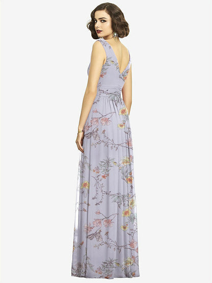 【STYLE: 2894】Sleeveless Draped Chiffon Maxi Dress with Front Slit【COLOR: Butterfly Botanica Silver Dove】