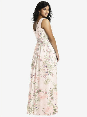 【STYLE: 2894】Sleeveless Draped Chiffon Maxi Dress with Front Slit【COLOR: Blush Garden】