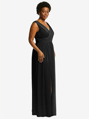 【STYLE: 2894】Sleeveless Draped Chiffon Maxi Dress with Front Slit【COLOR: Black】