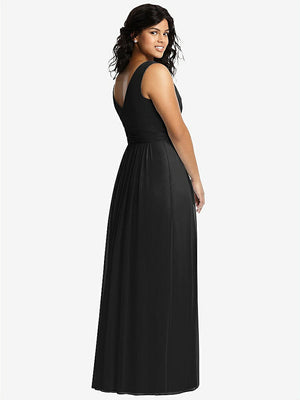 【STYLE: 2894】Sleeveless Draped Chiffon Maxi Dress with Front Slit【COLOR: Black】