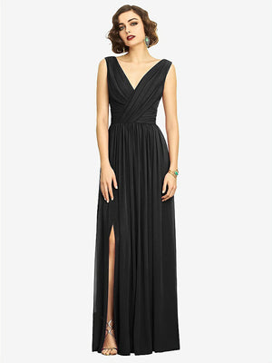 【STYLE: 2894】Sleeveless Draped Chiffon Maxi Dress with Front Slit【COLOR: Black】