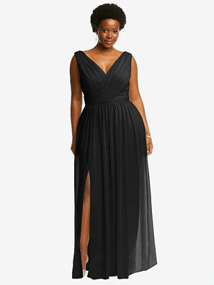 【STYLE: 2894】Sleeveless Draped Chiffon Maxi Dress with Front Slit【COLOR: Black】