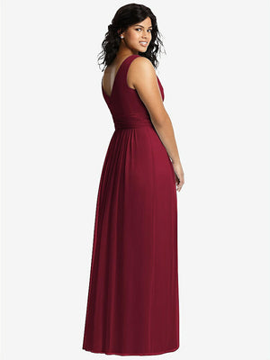 【STYLE: 2894】Sleeveless Draped Chiffon Maxi Dress with Front Slit【COLOR: Burgundy】