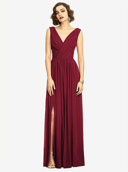【STYLE: 2894】Sleeveless Draped Chiffon Maxi Dress with Front Slit【COLOR: Burgundy】