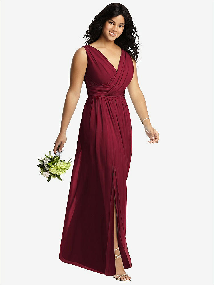 【STYLE: 2894】Sleeveless Draped Chiffon Maxi Dress with Front Slit【COLOR: Burgundy】