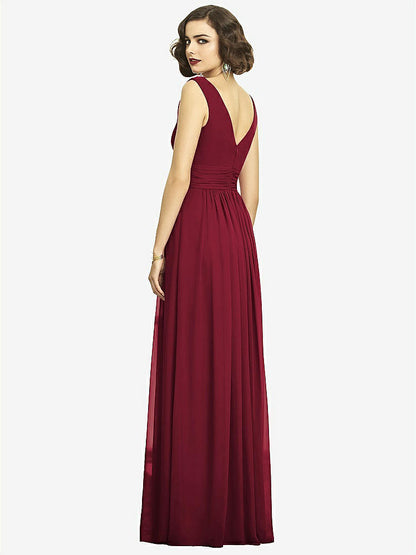 【STYLE: 2894】Sleeveless Draped Chiffon Maxi Dress with Front Slit【COLOR: Burgundy】