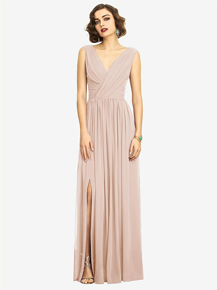 【STYLE: 2894】Sleeveless Draped Chiffon Maxi Dress with Front Slit【COLOR: Cameo】