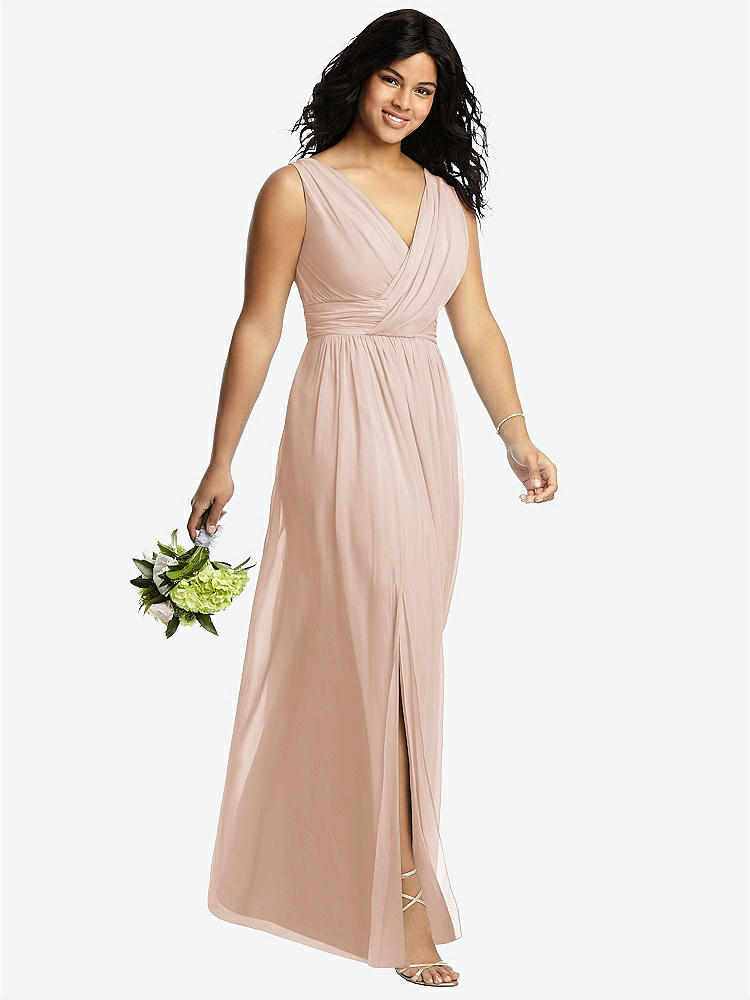 【STYLE: 2894】Sleeveless Draped Chiffon Maxi Dress with Front Slit【COLOR: Cameo】