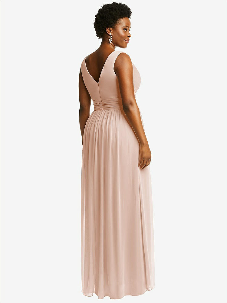 【STYLE: 2894】Sleeveless Draped Chiffon Maxi Dress with Front Slit【COLOR: Cameo】