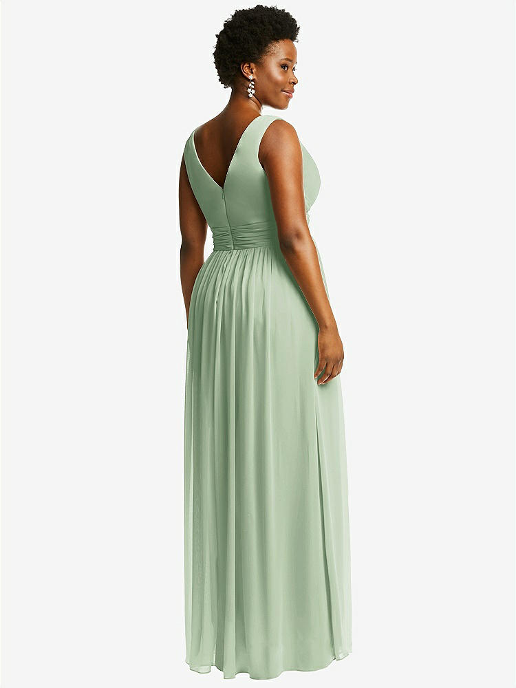 【NEW】【STYLE: 2894】ノースリーブ ドレープ シフォン マキシ ドレス 前面 スリット【COLOR: Celadon】【SIZE: 00-30W】