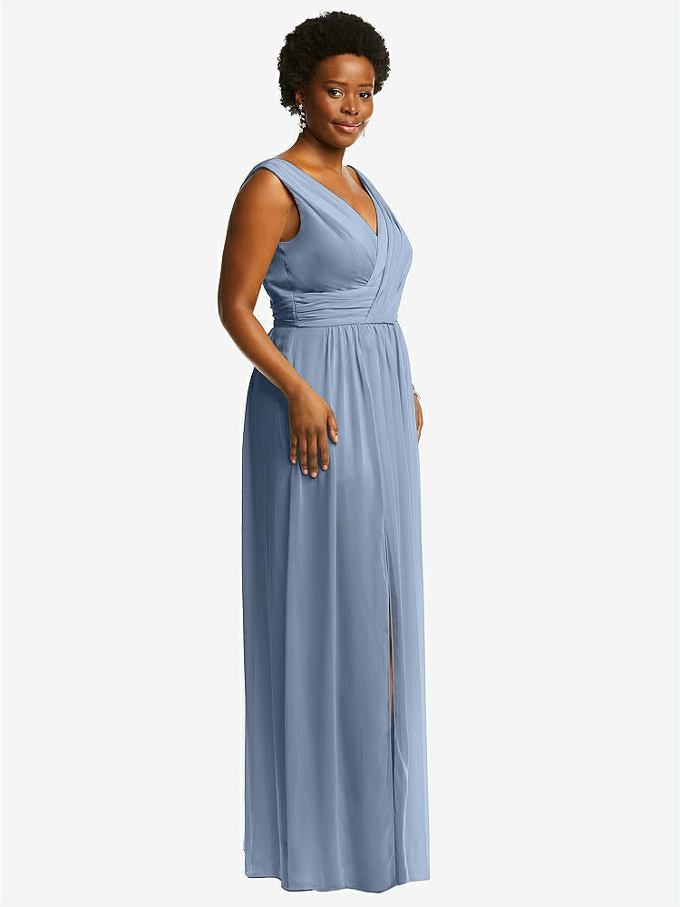【STYLE: 2894】Sleeveless Draped Chiffon Maxi Dress with Front Slit【COLOR: Cloudy】