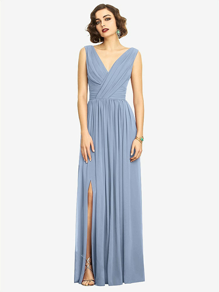 【STYLE: 2894】Sleeveless Draped Chiffon Maxi Dress with Front Slit【COLOR: Cloudy】