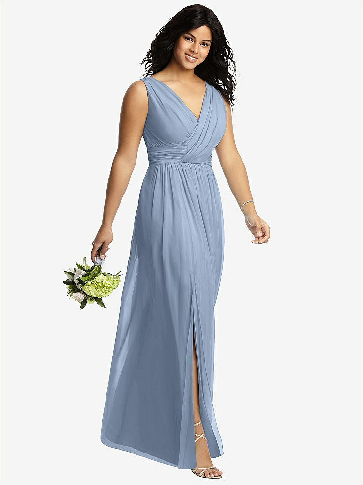 【STYLE: 2894】Sleeveless Draped Chiffon Maxi Dress with Front Slit【COLOR: Cloudy】