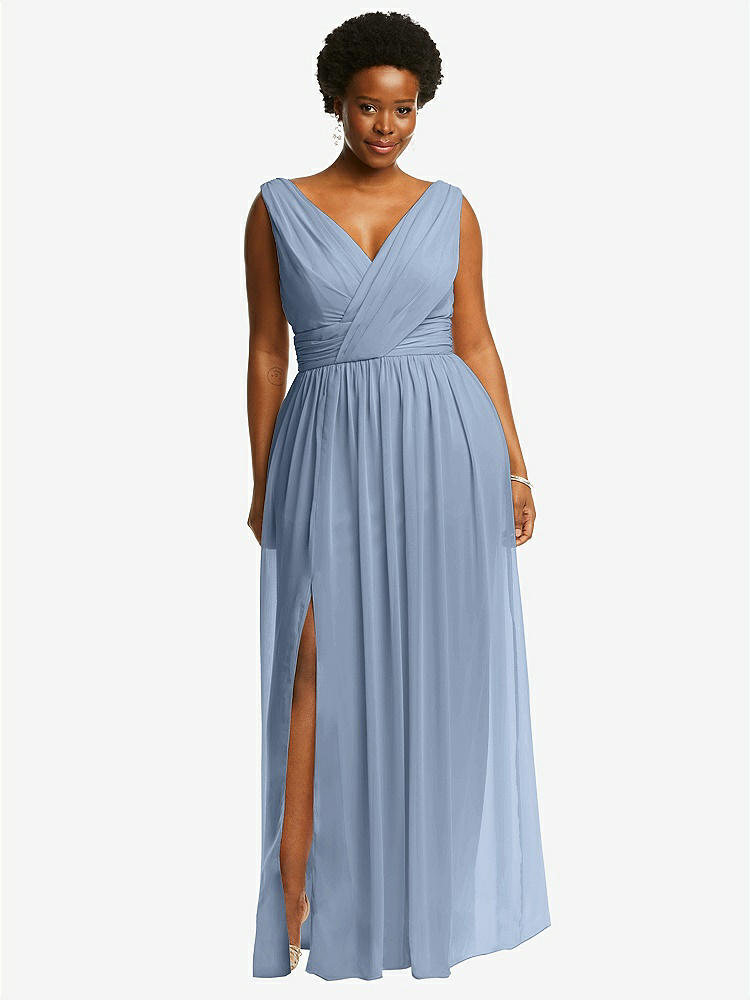 【STYLE: 2894】Sleeveless Draped Chiffon Maxi Dress with Front Slit【COLOR: Cloudy】