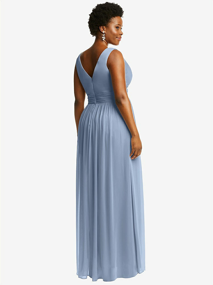 【STYLE: 2894】Sleeveless Draped Chiffon Maxi Dress with Front Slit【COLOR: Cloudy】