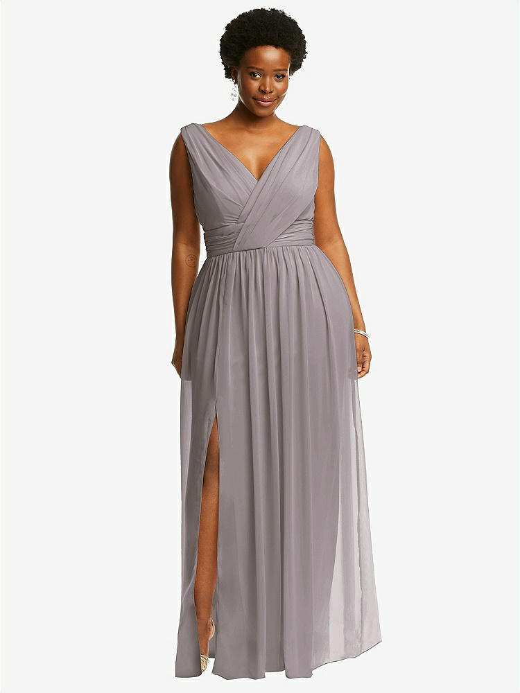 【NEW】【STYLE: 2894】ノースリーブ ドレープ シフォン マキシ ドレス 前面 スリット【COLOR: Cashmere Gray】【SIZE: 00-30W】