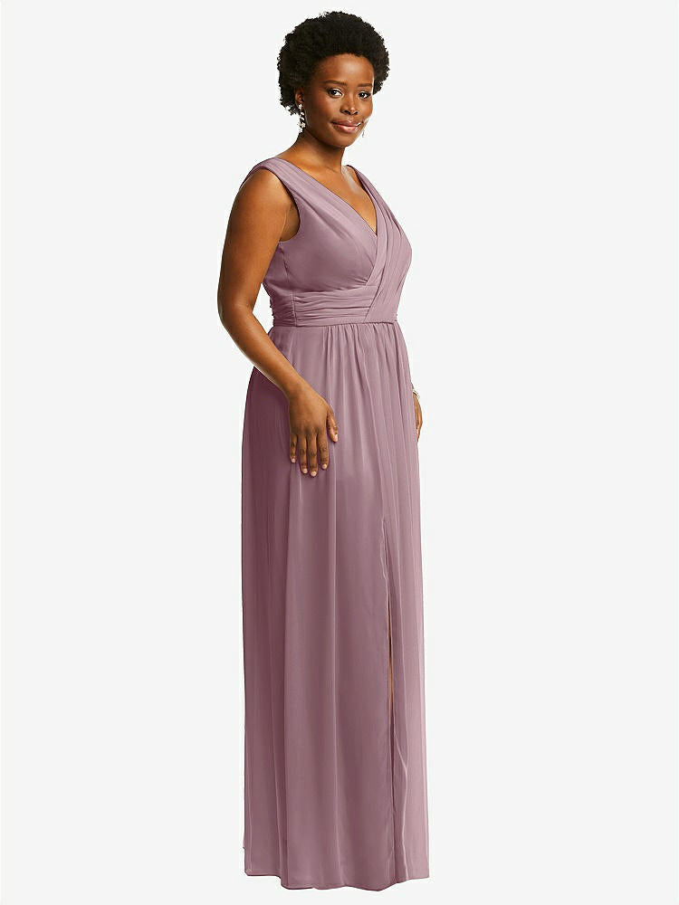 【STYLE: 2894】Sleeveless Draped Chiffon Maxi Dress with Front Slit【COLOR: Dusty Rose】