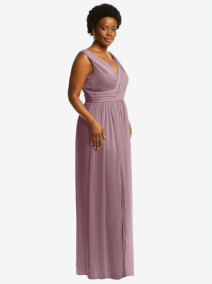 【STYLE: 2894】Sleeveless Draped Chiffon Maxi Dress with Front Slit【COLOR: Dusty Rose】