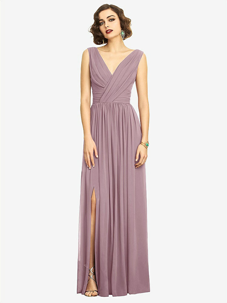 【STYLE: 2894】Sleeveless Draped Chiffon Maxi Dress with Front Slit【COLOR: Dusty Rose】