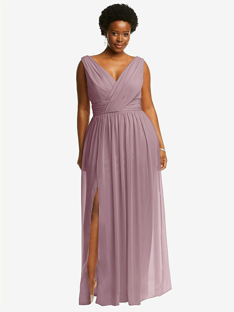 【STYLE: 2894】Sleeveless Draped Chiffon Maxi Dress with Front Slit【COLOR: Dusty Rose】