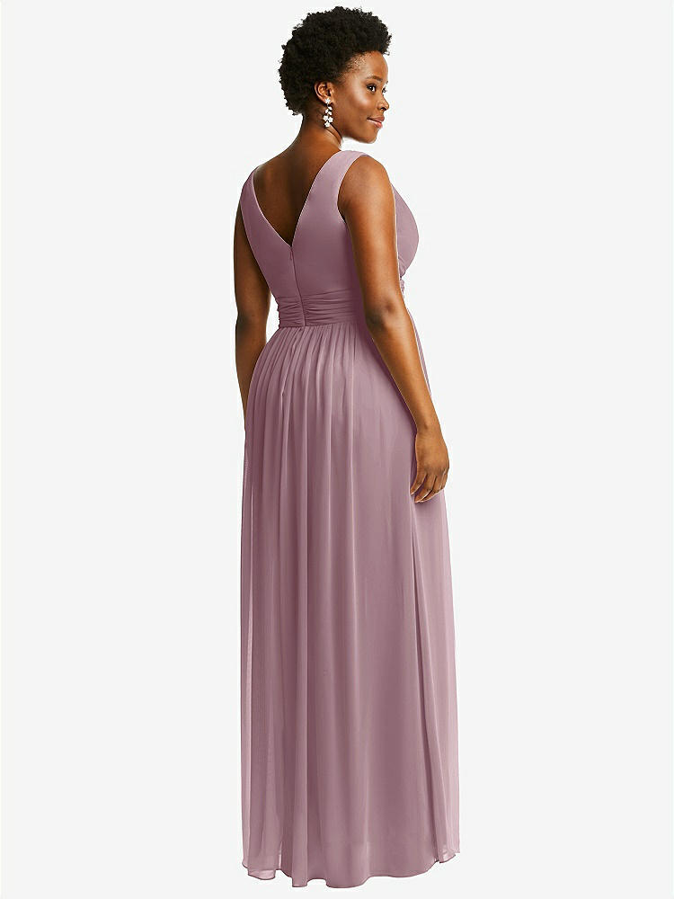 【STYLE: 2894】Sleeveless Draped Chiffon Maxi Dress with Front Slit【COLOR: Dusty Rose】