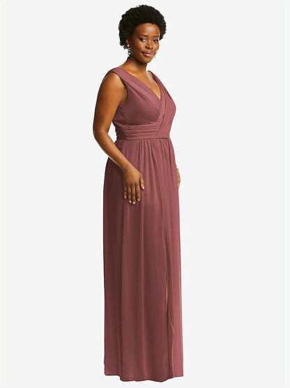 【STYLE: 2894】Sleeveless Draped Chiffon Maxi Dress with Front Slit【COLOR: English Rose】