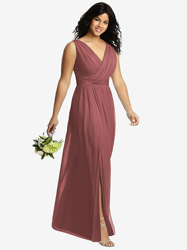 【STYLE: 2894】Sleeveless Draped Chiffon Maxi Dress with Front Slit【COLOR: English Rose】