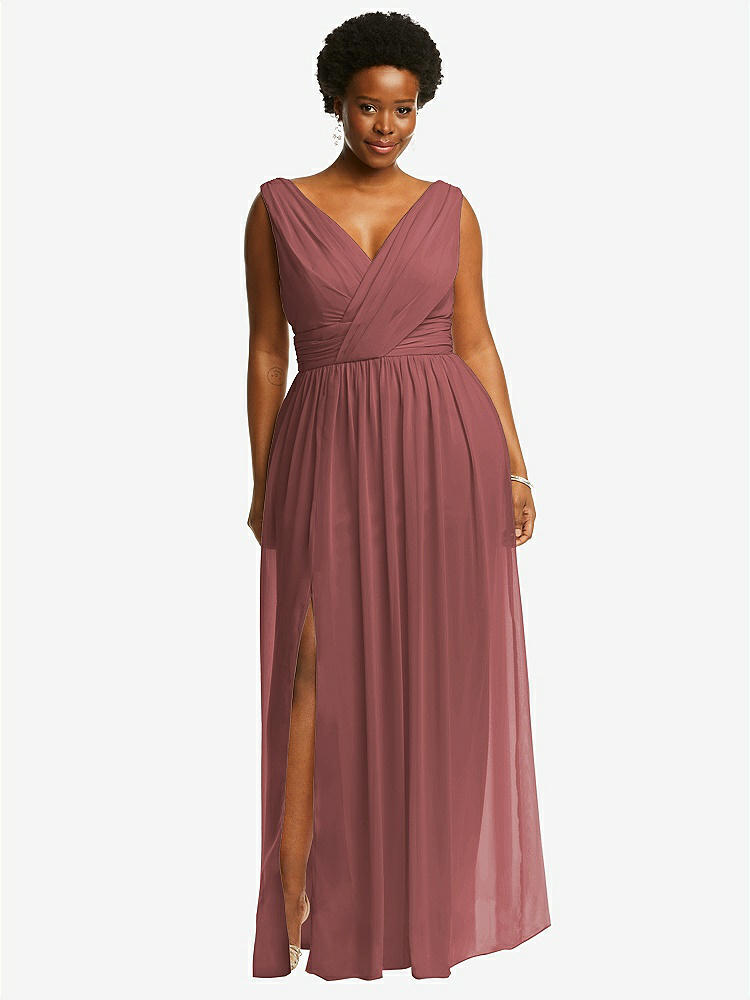 【STYLE: 2894】Sleeveless Draped Chiffon Maxi Dress with Front Slit【COLOR: English Rose】
