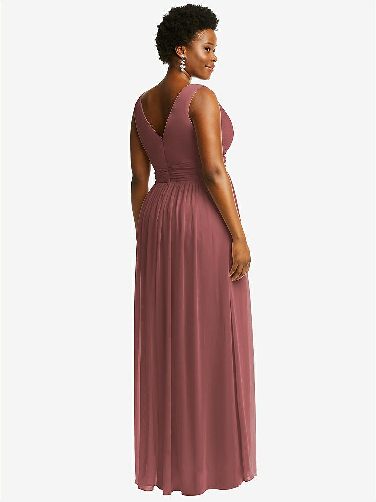 【STYLE: 2894】Sleeveless Draped Chiffon Maxi Dress with Front Slit【COLOR: English Rose】