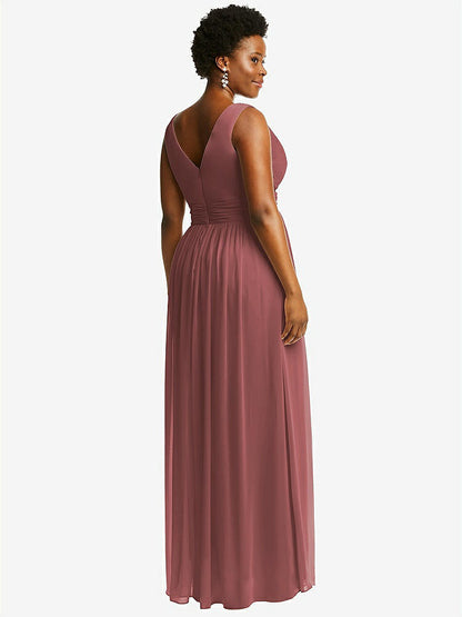 【STYLE: 2894】Sleeveless Draped Chiffon Maxi Dress with Front Slit【COLOR: English Rose】