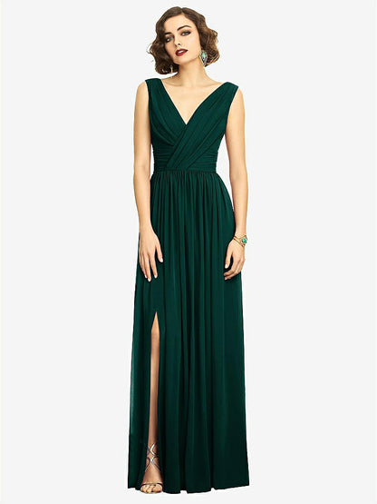 【STYLE: 2894】Sleeveless Draped Chiffon Maxi Dress with Front Slit【COLOR: Evergreen】