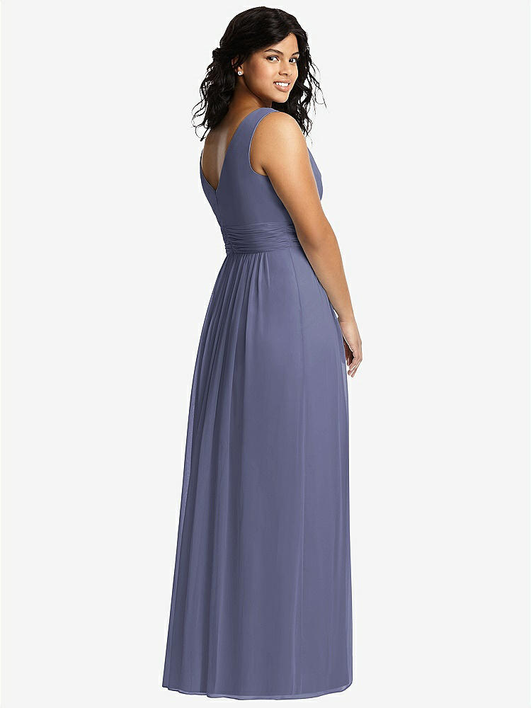 【STYLE: 2894】Sleeveless Draped Chiffon Maxi Dress with Front Slit【COLOR: French Blue】