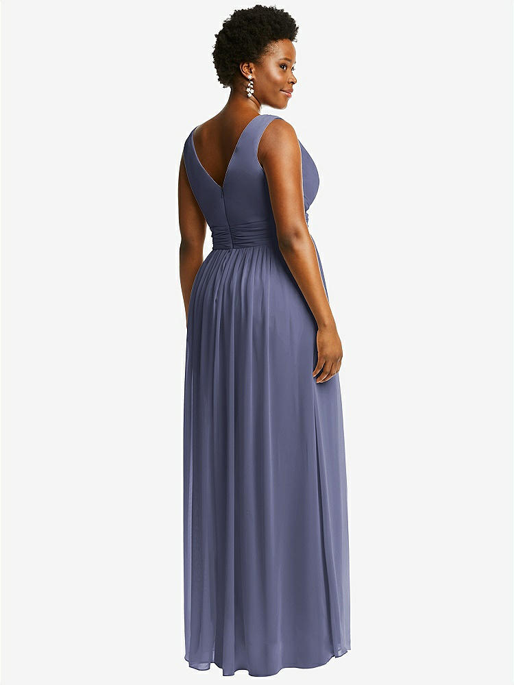 【STYLE: 2894】Sleeveless Draped Chiffon Maxi Dress with Front Slit【COLOR: French Blue】