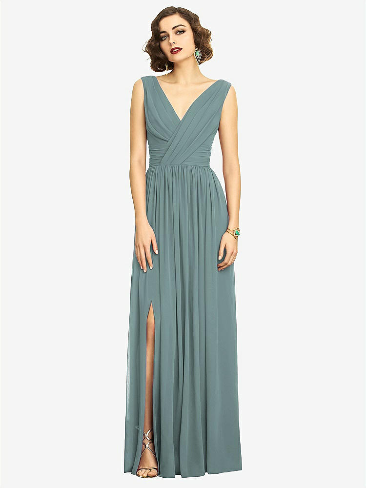 【STYLE: 2894】Sleeveless Draped Chiffon Maxi Dress with Front Slit【COLOR: Icelandic】