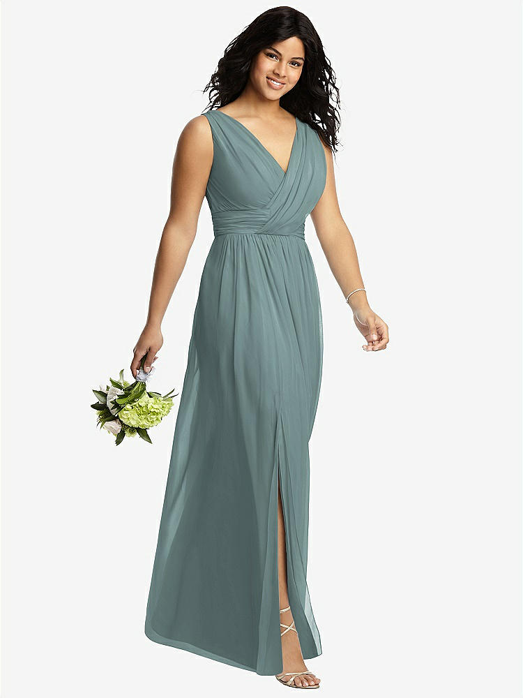 【STYLE: 2894】Sleeveless Draped Chiffon Maxi Dress with Front Slit【COLOR: Icelandic】