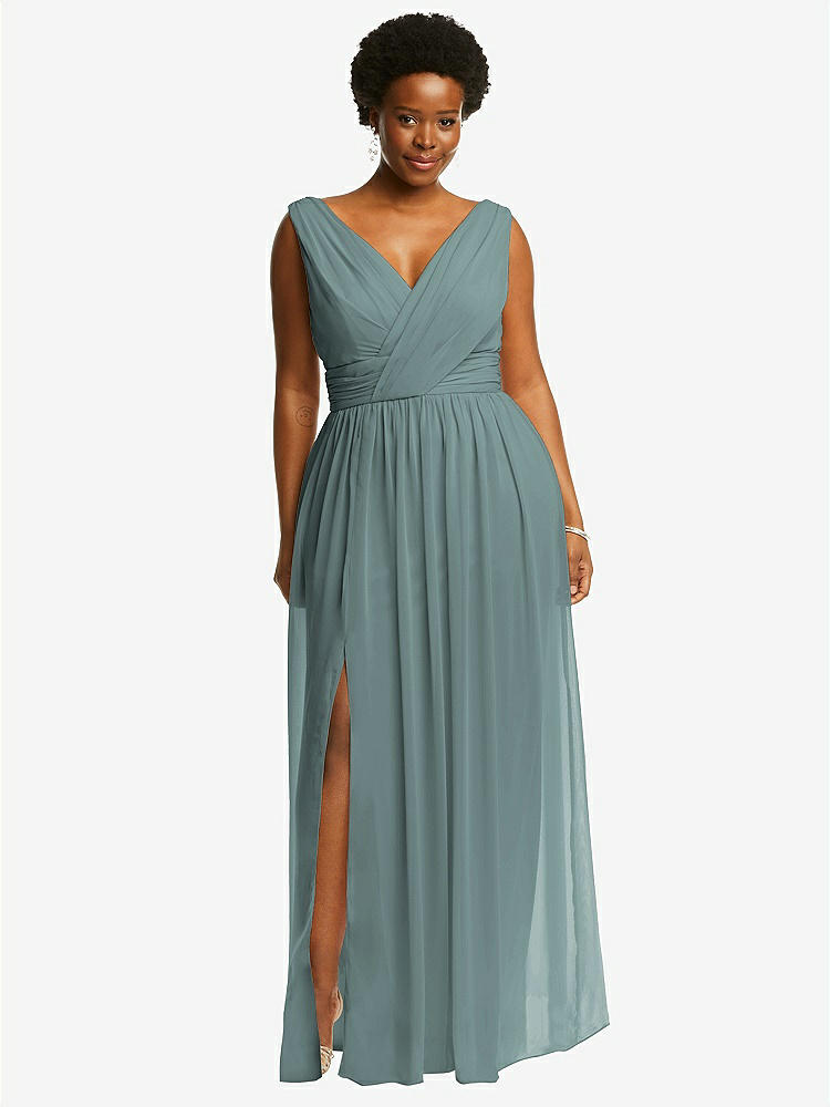 【STYLE: 2894】Sleeveless Draped Chiffon Maxi Dress with Front Slit【COLOR: Icelandic】