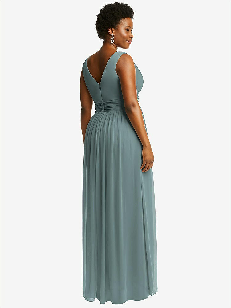 【STYLE: 2894】Sleeveless Draped Chiffon Maxi Dress with Front Slit【COLOR: Icelandic】